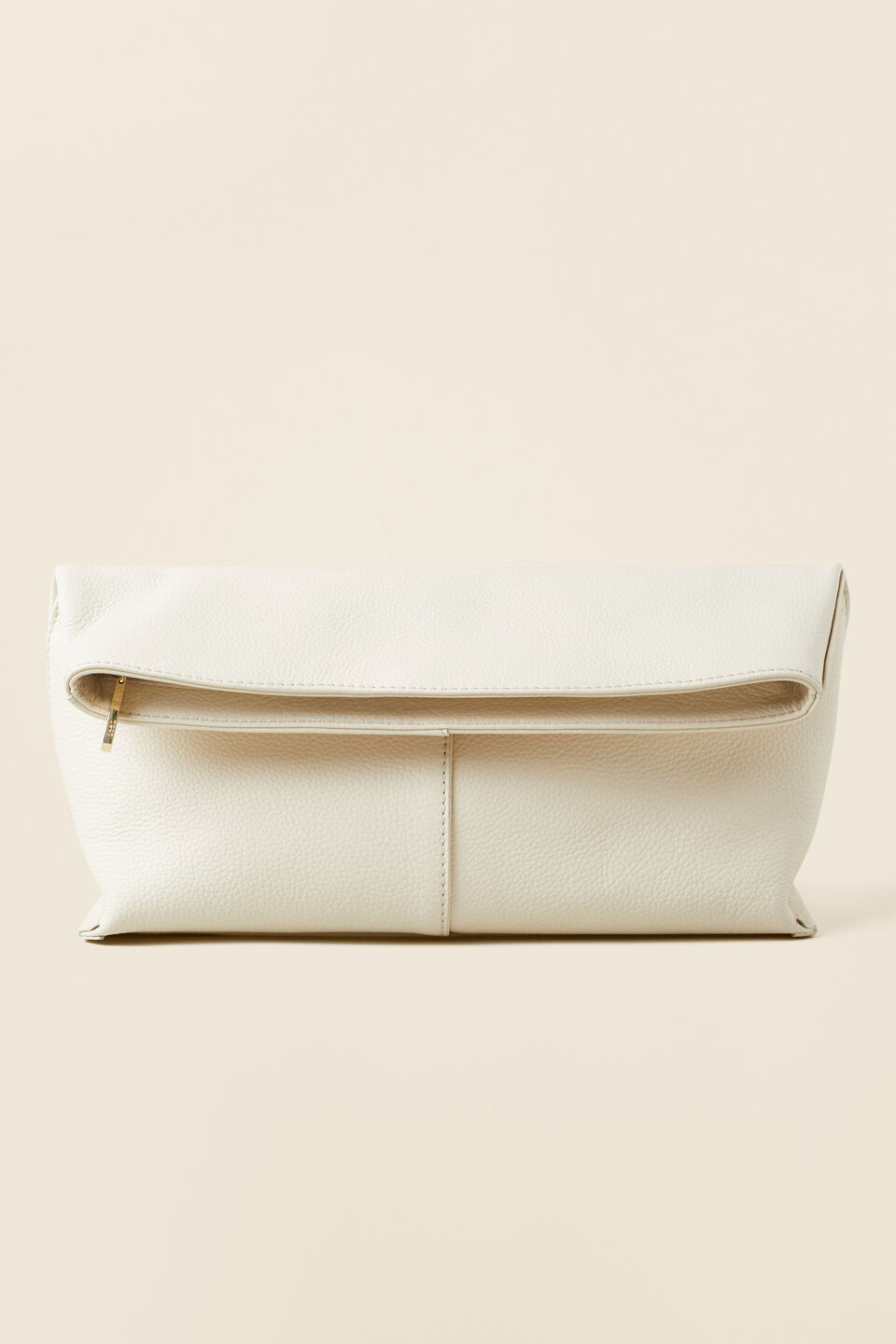 Leather Relaxed Clutch  French Vanilla