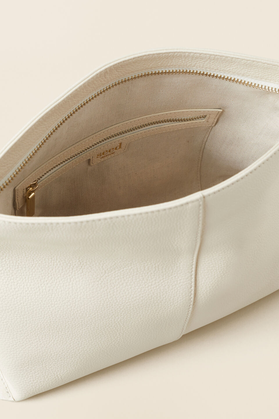 Leather Relaxed Clutch  French Vanilla