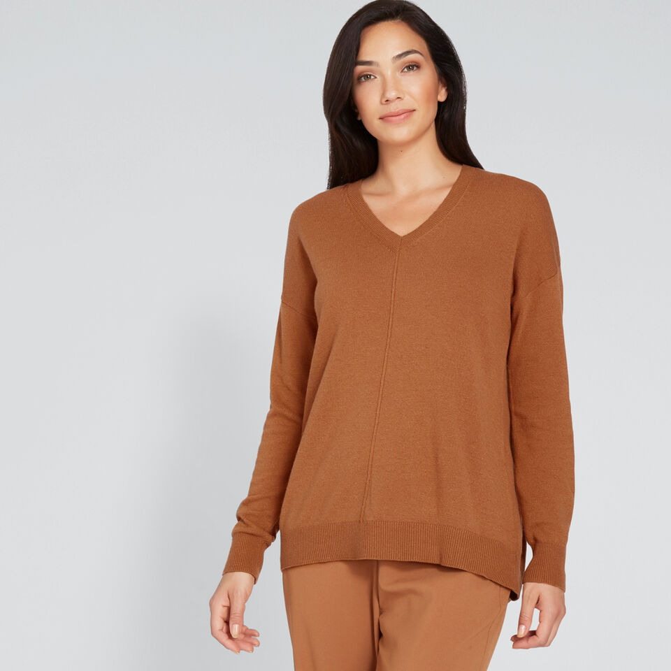 V-Neck Front Seam Sweater  