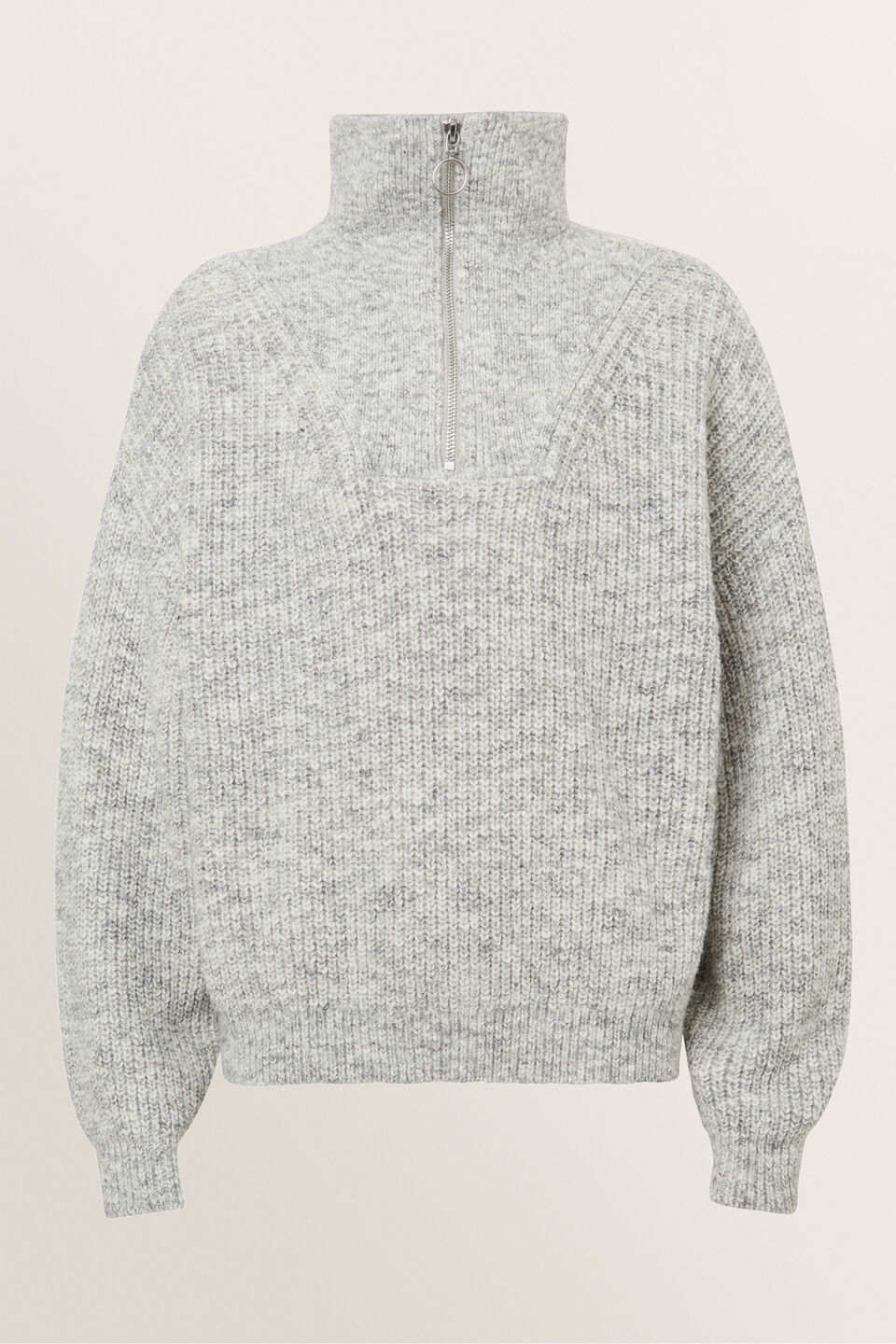 Zip Funnel Sweater  Grey Marle