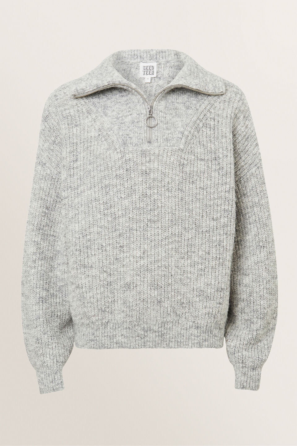 Zip Funnel Sweater  Grey Marle