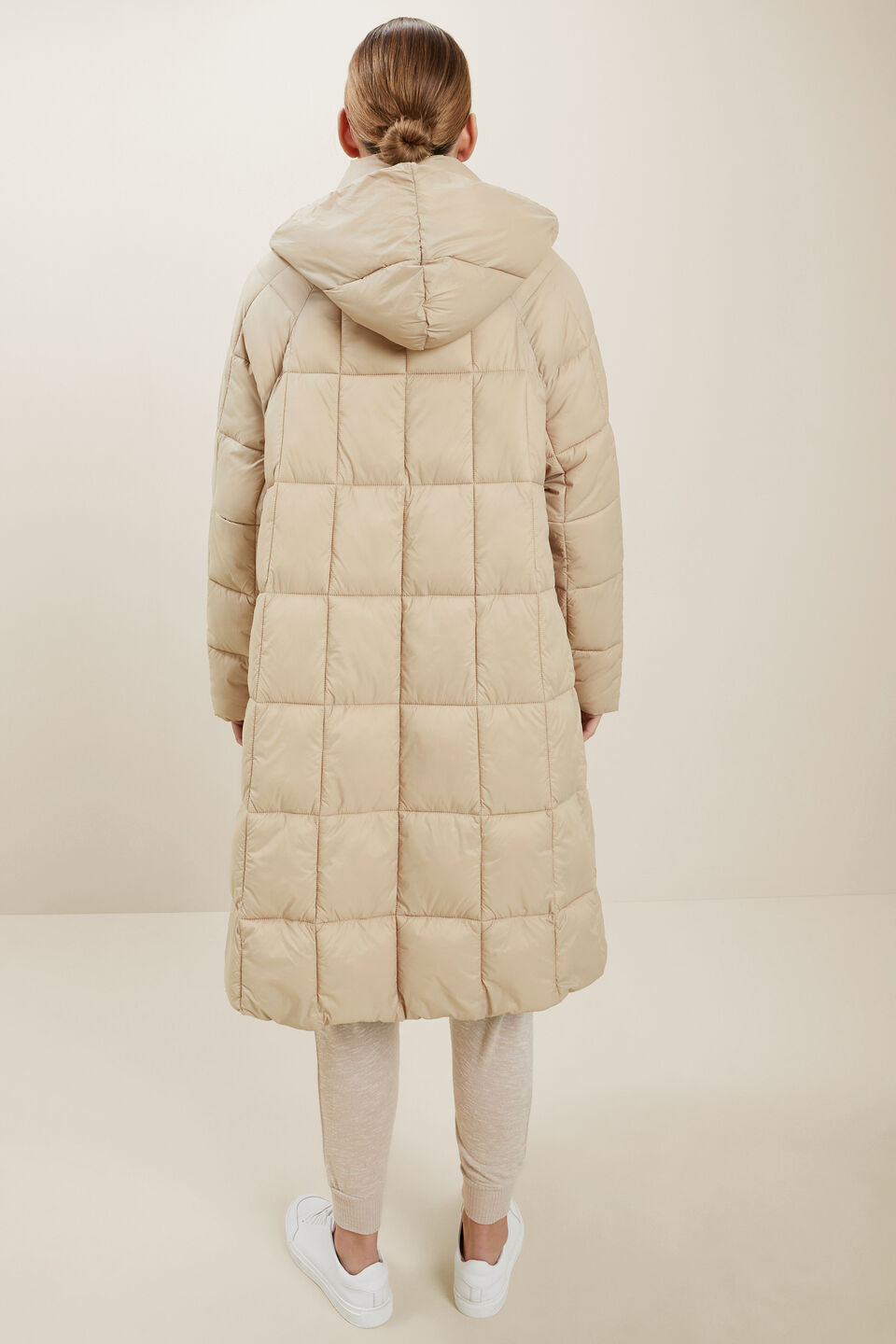 Quilted A-Line Puffer Jacket  Neutral Blush