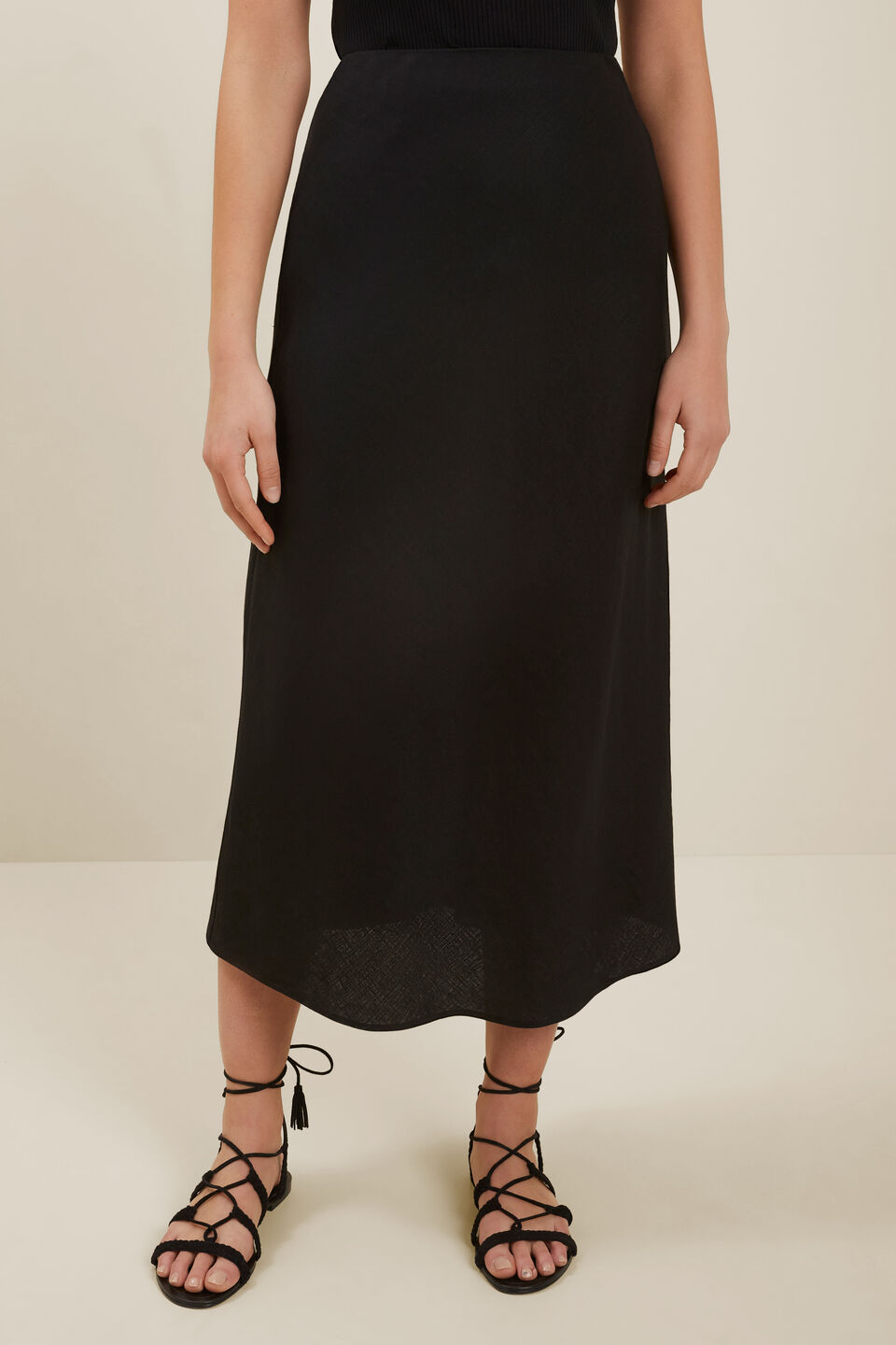 Core Linen Slip Skirt  Black