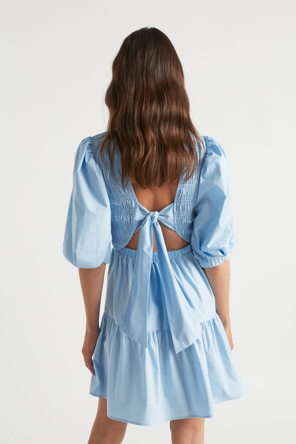 Poplin Shirred Mini Dress  Bluebell