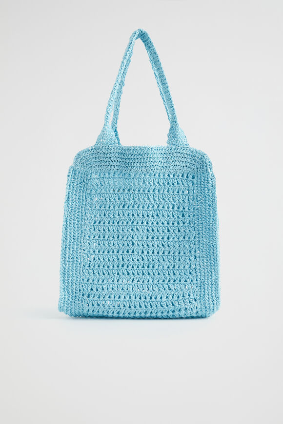 Crochet Straw Tote  Shimmer Blue  hi-res