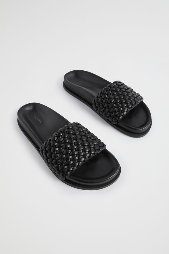 Fia Woven Footbed Slide  Black  hi-res