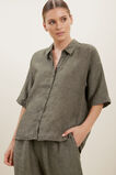 Short Sleeve Linen Shirt  Olive Khaki  hi-res
