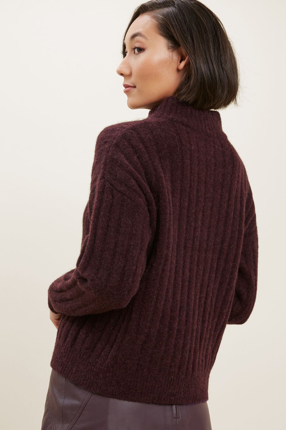 Rib Collared Sweater  Ruby Plum
