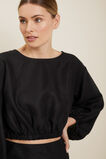 Linen Blouson Sleeve Crop Top  Black  hi-res