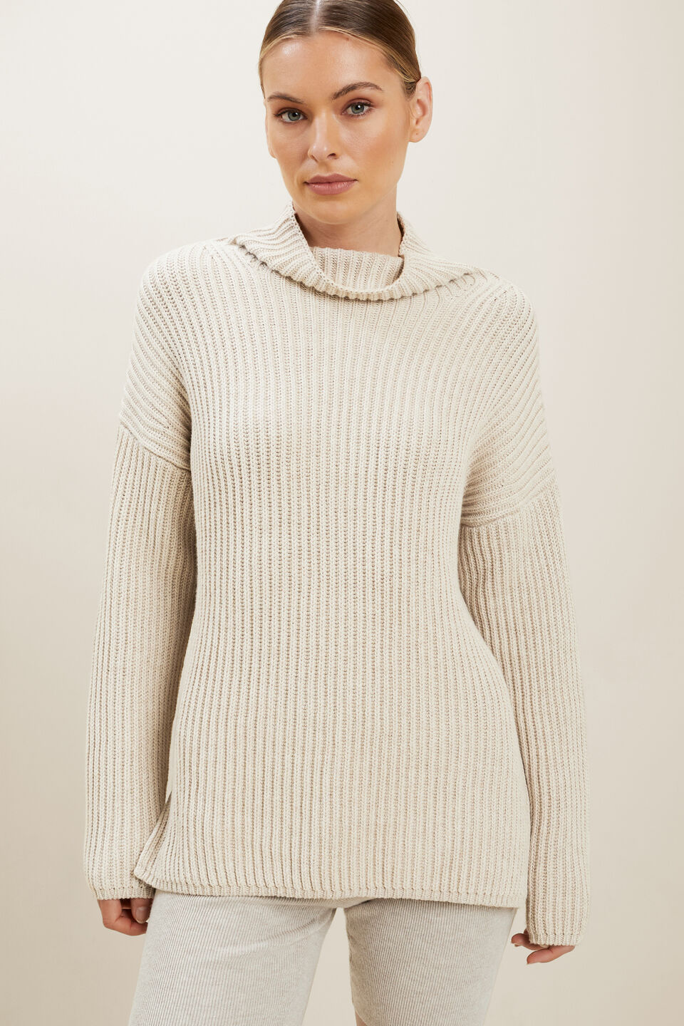Merino Wool Rib Sweater  Neutral Blush Marle