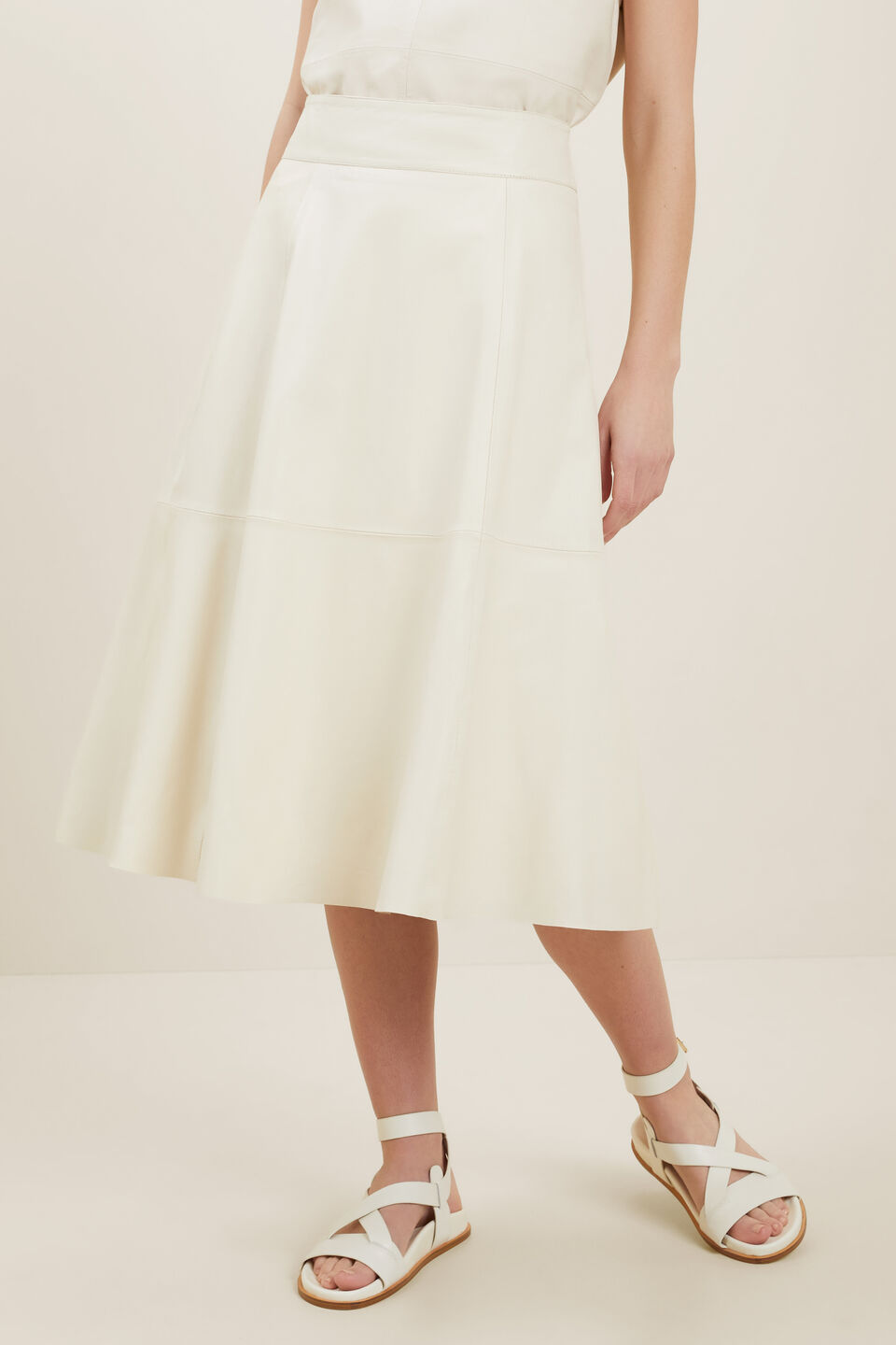 Fluted Leather Skirt  Pebble Cream