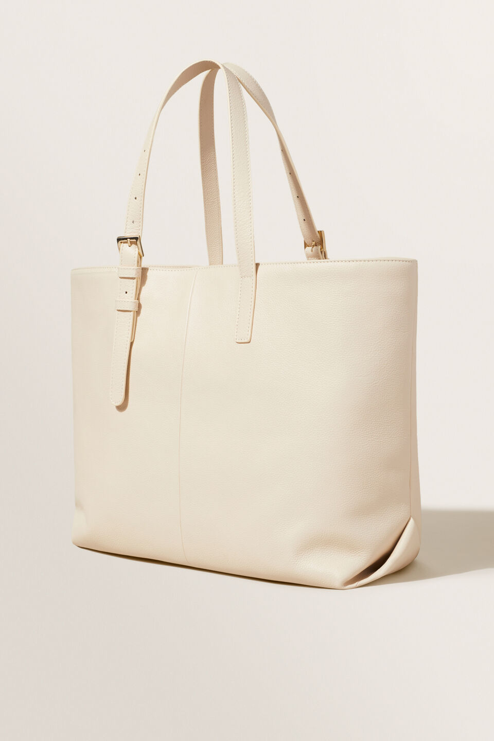 Leather Fold Detail Tote  Stone