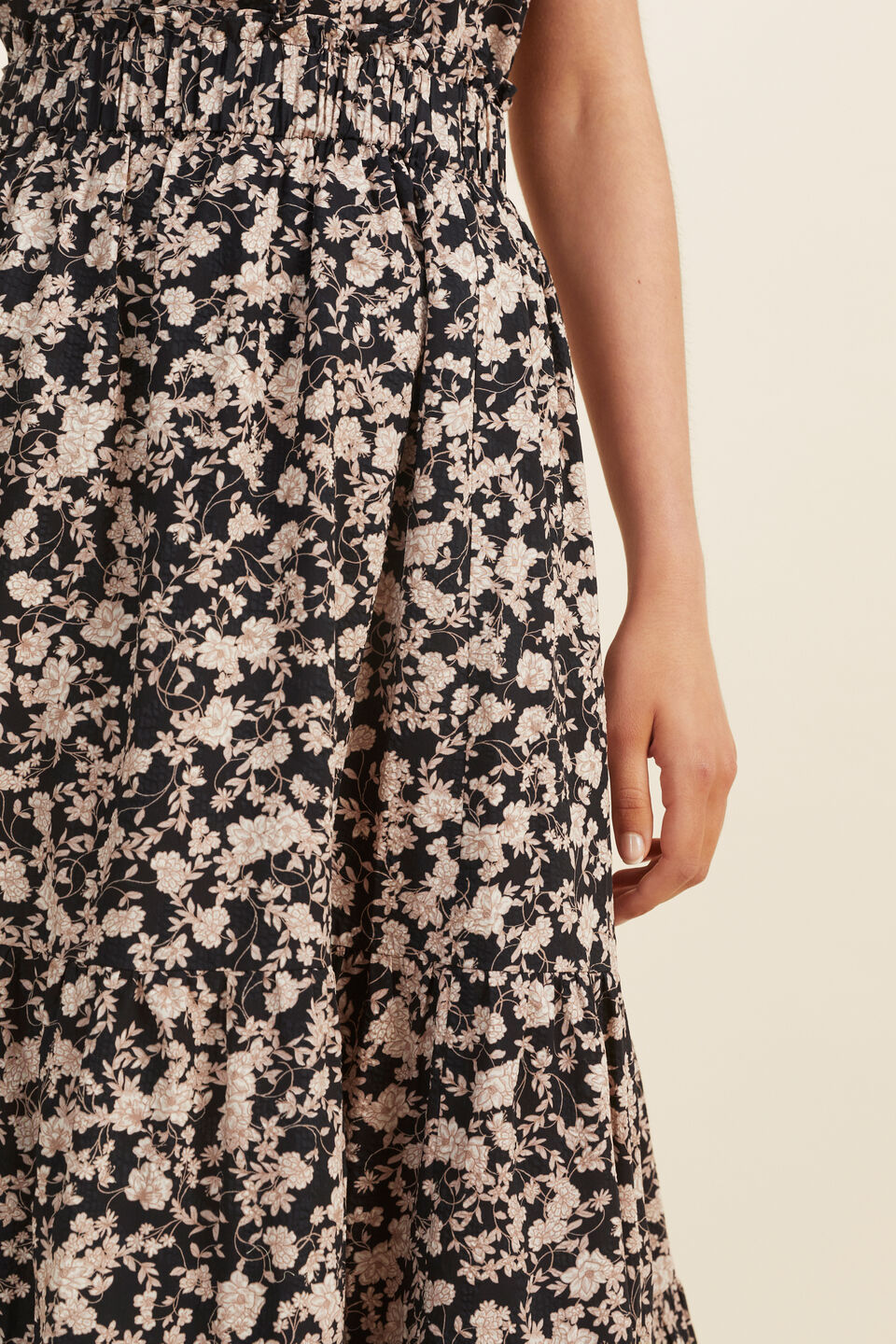 Floral Textured Midi Skirt  Neutral Floral