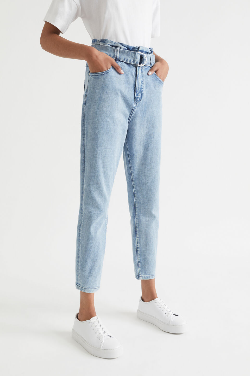 Belted Paperbag Jean  Sapphire Wash
