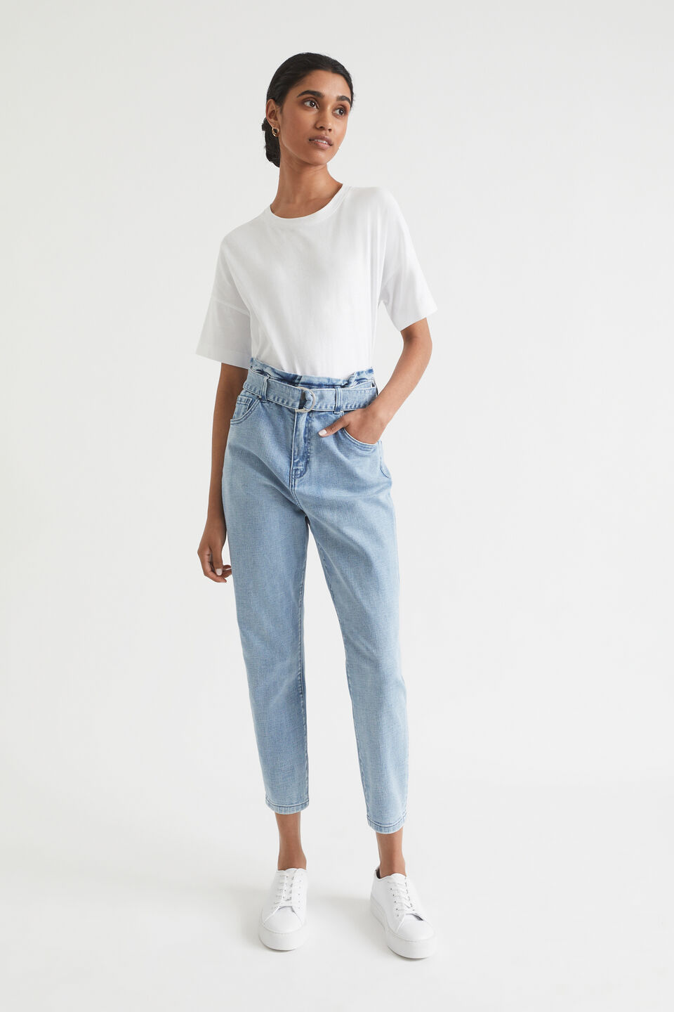 Belted Paperbag Jean  Sapphire Wash