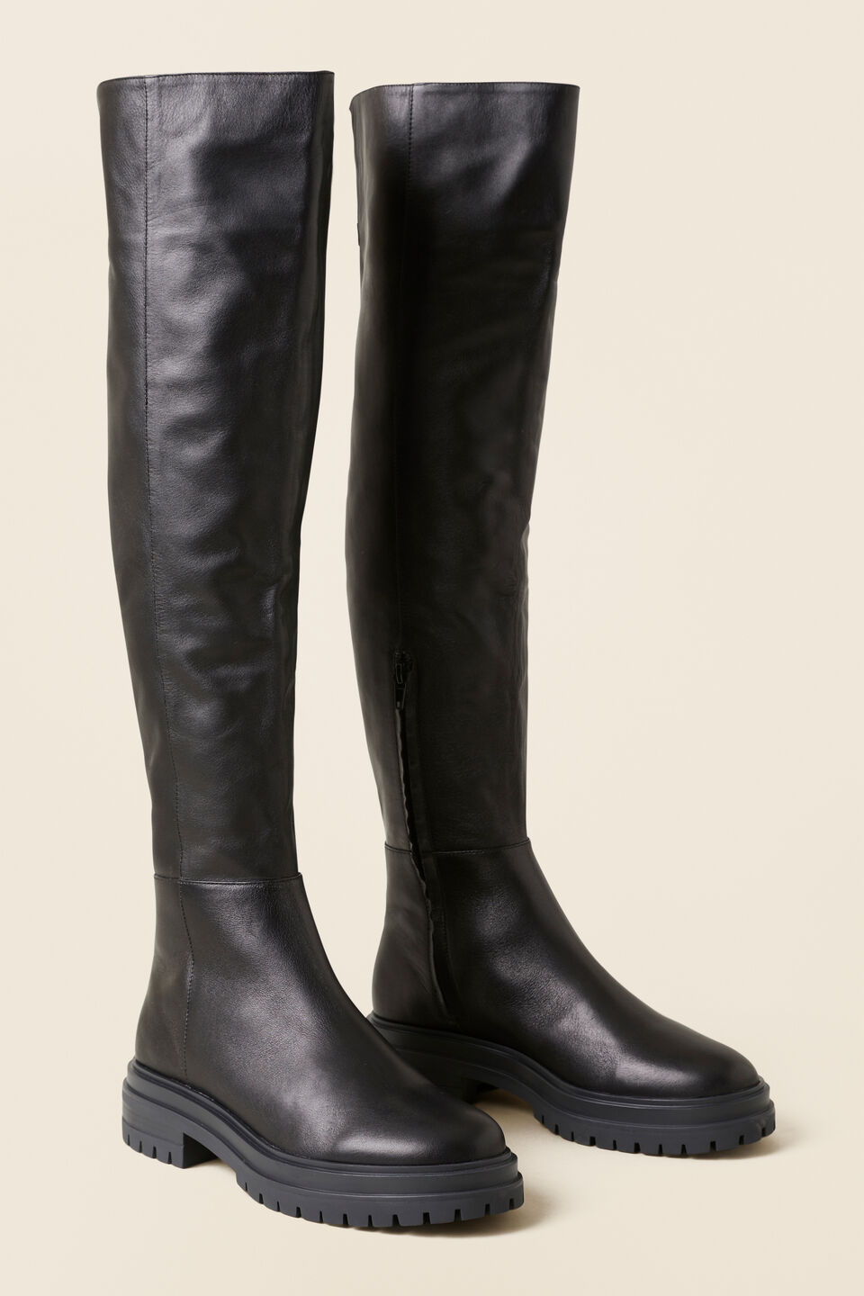 Lara Leather Knee High Boot  Black