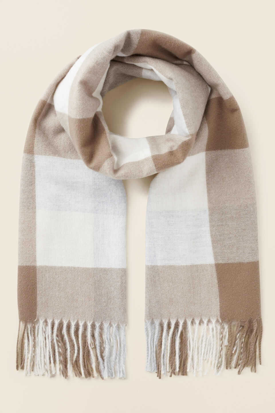 Oversized Check Woven Scarf  Biscuit