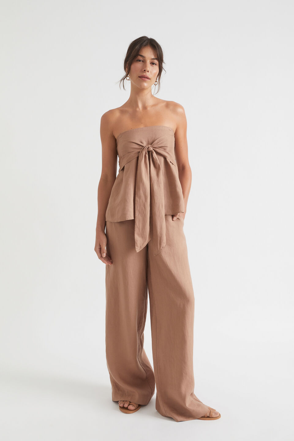 Linen Bow Front Top  Rose Taupe