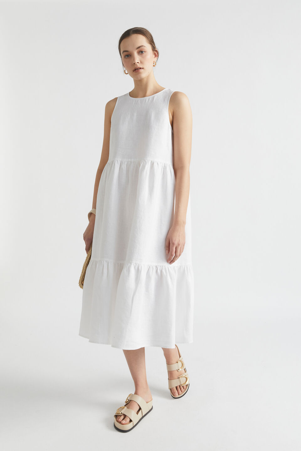 Core Linen Midi Dress  Whisper White