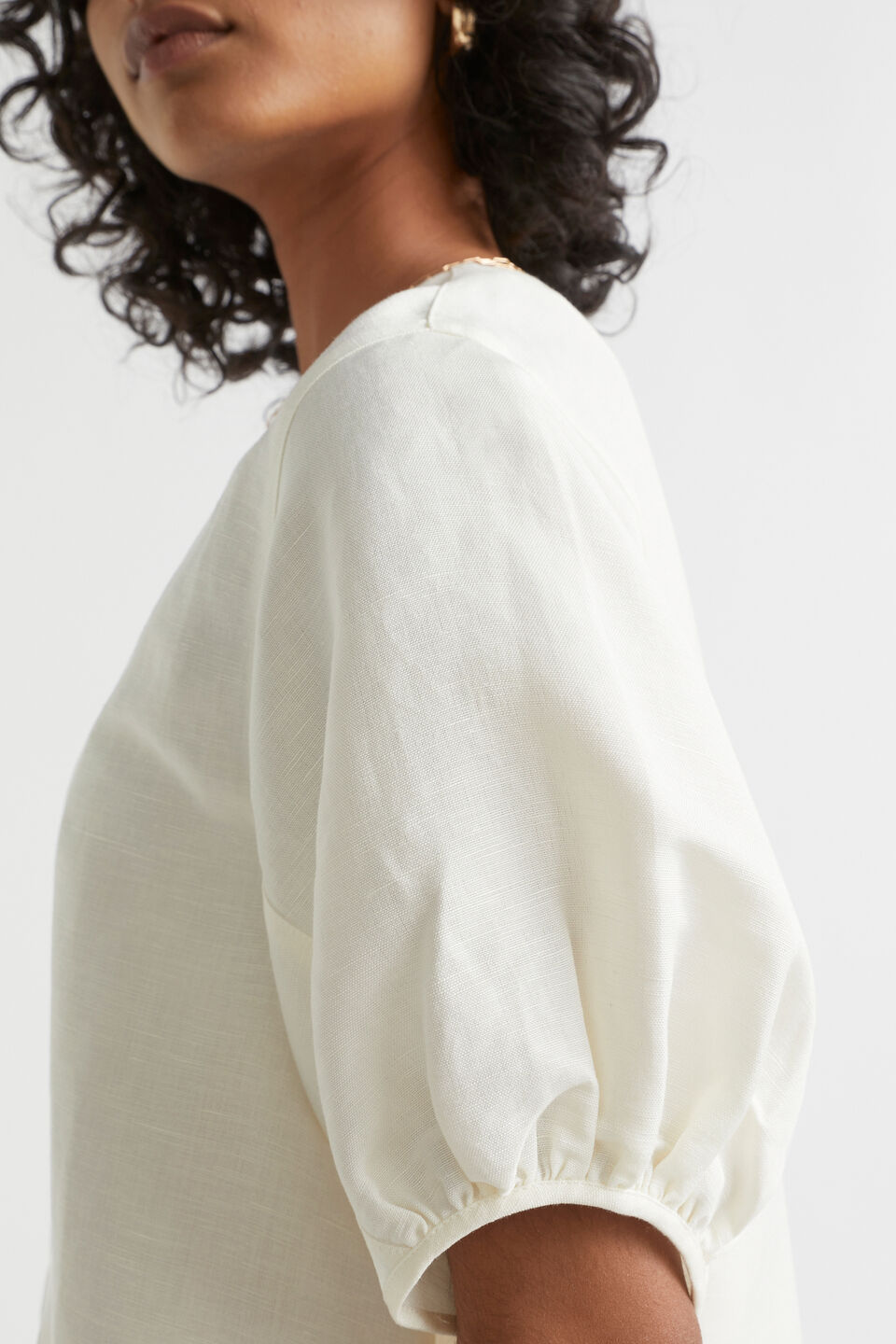 Linen Blend Panelled Blouse  Cloud Cream