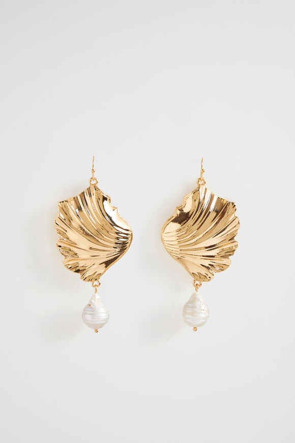 Fan Pearl Earring  Gold  hi-res