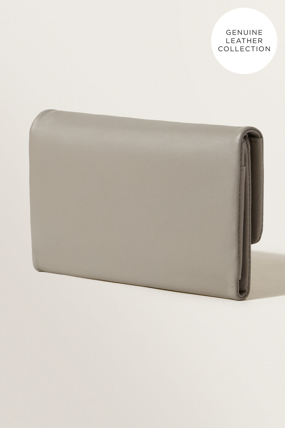 Leather Fold Over Wallet  Grey