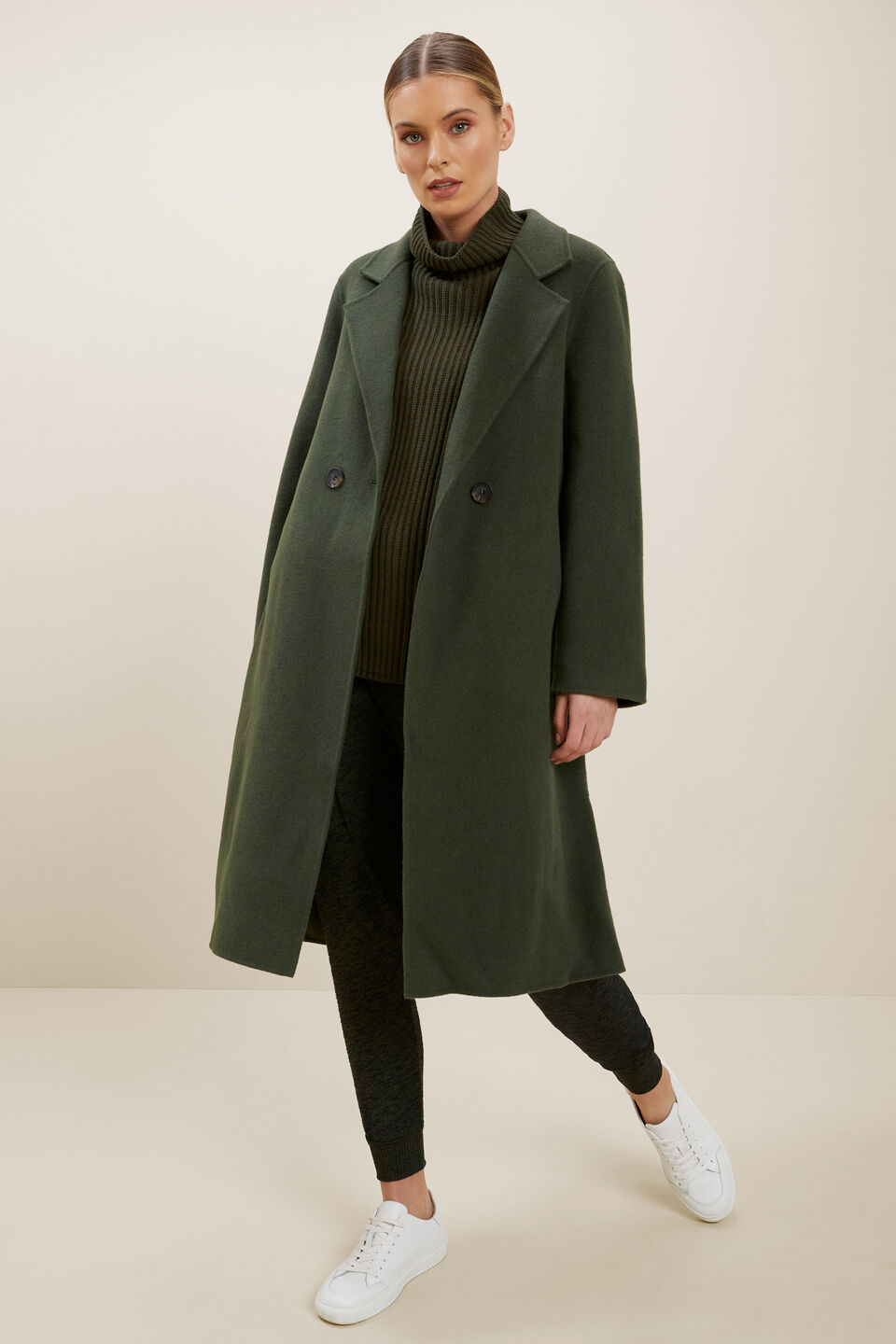 Wool Longline Coat  Basil