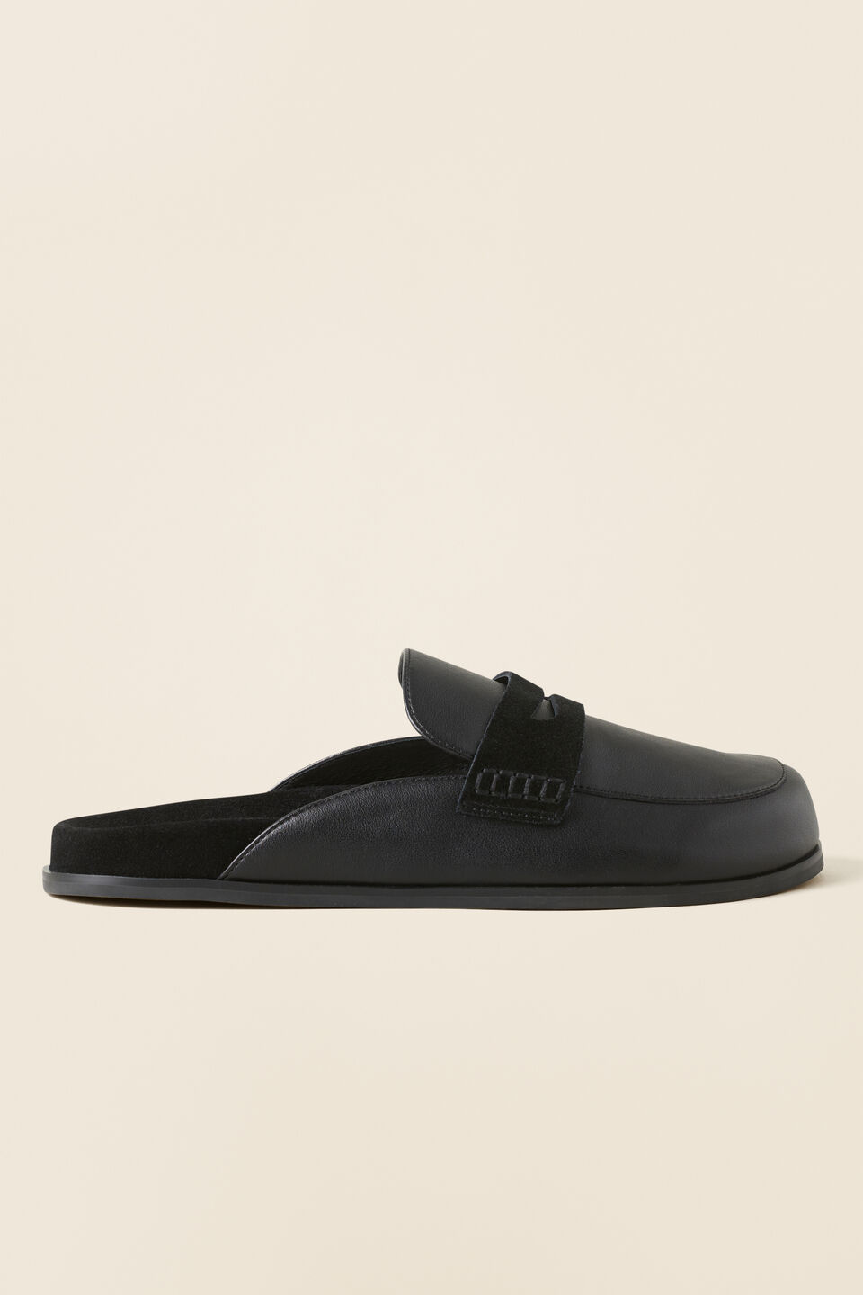 Willow Leather Loafer Mule  Black