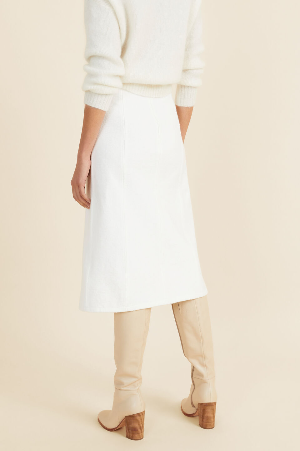 Wool Blend Split Front Skirt  Cloud Cream