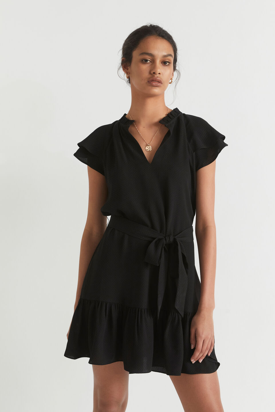 Frill Detail Mini Dress  Black
