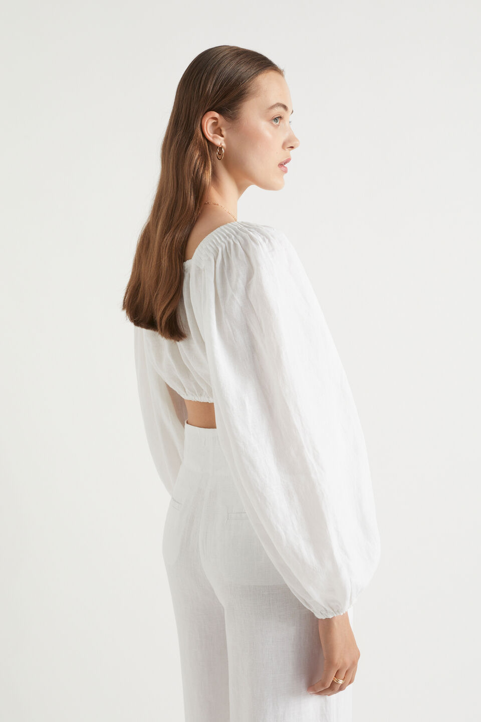 Linen Pintuck Detail Top  Whisper White