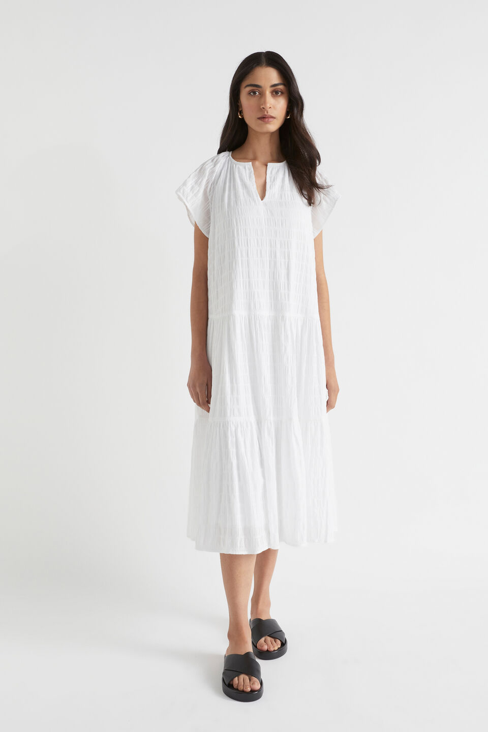 Textured Relaxed Midi Dress  Whisper White