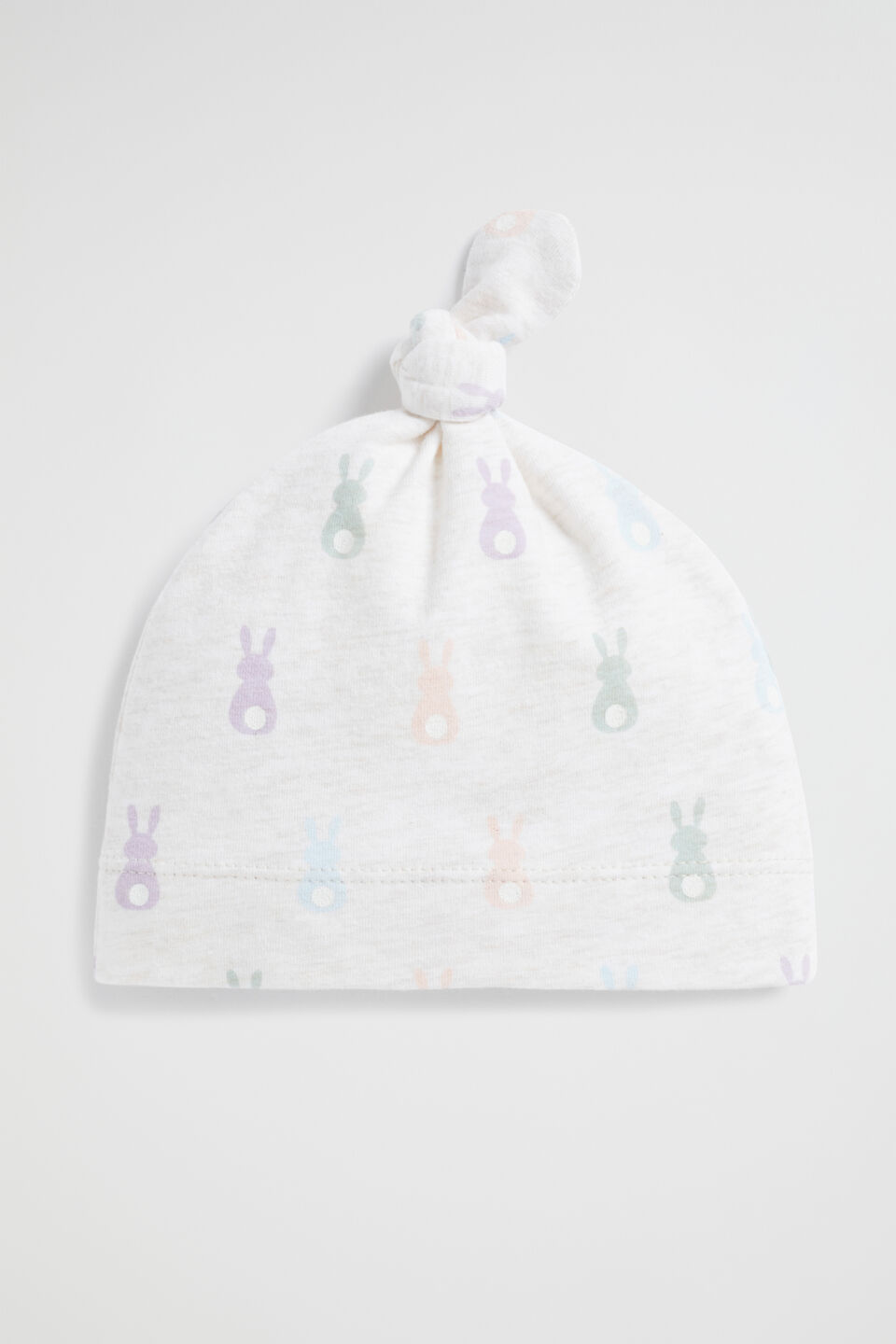 Bunny Tail Knot Hat  Snow Marle