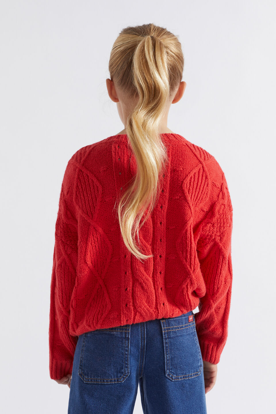 Pompom Cable Knit  Super Red