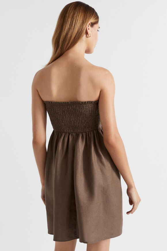 Linen Shirred Mini Dress  Affogato  hi-res