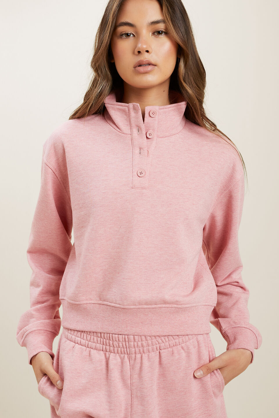 Button Sweater  Rose Pink
