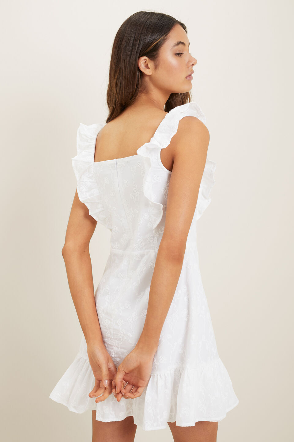Emb Cotton Frill Dress  White