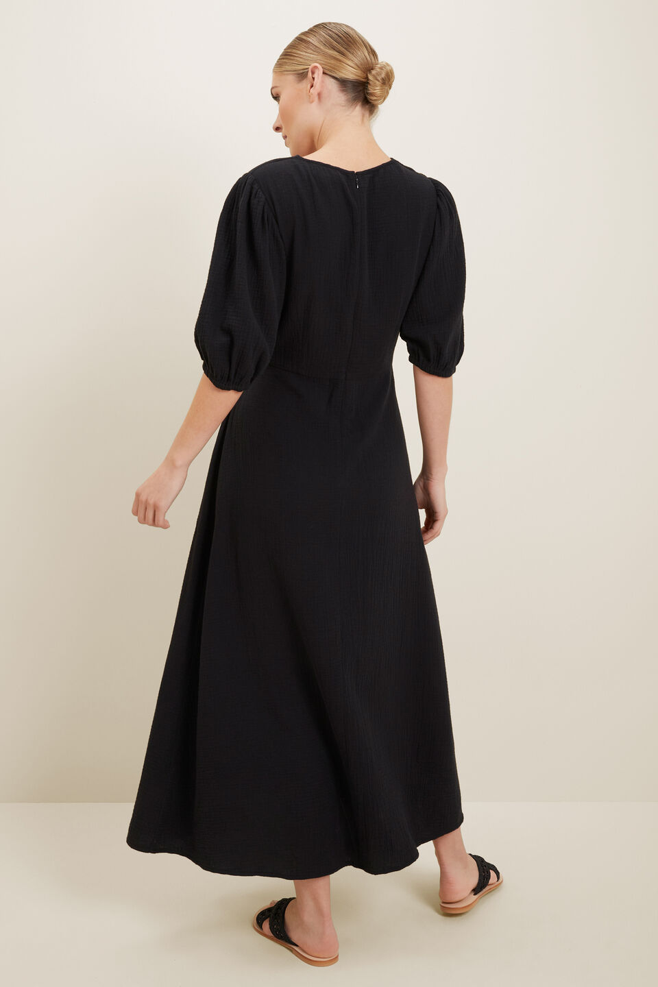 Cheesecloth Twist Dress  Black