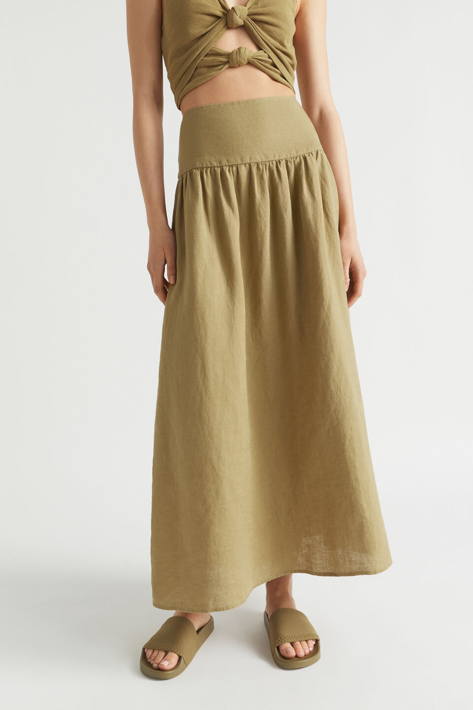 Core Linen Gathered Maxi Skirt  Deep Bronze