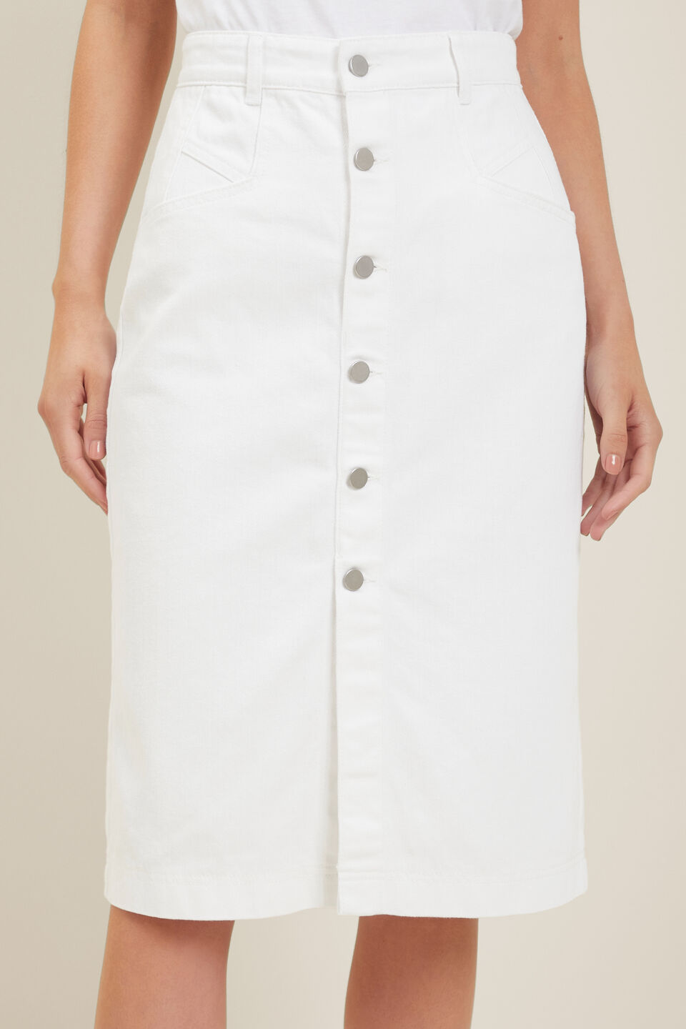 Denim Midi Skirt  White