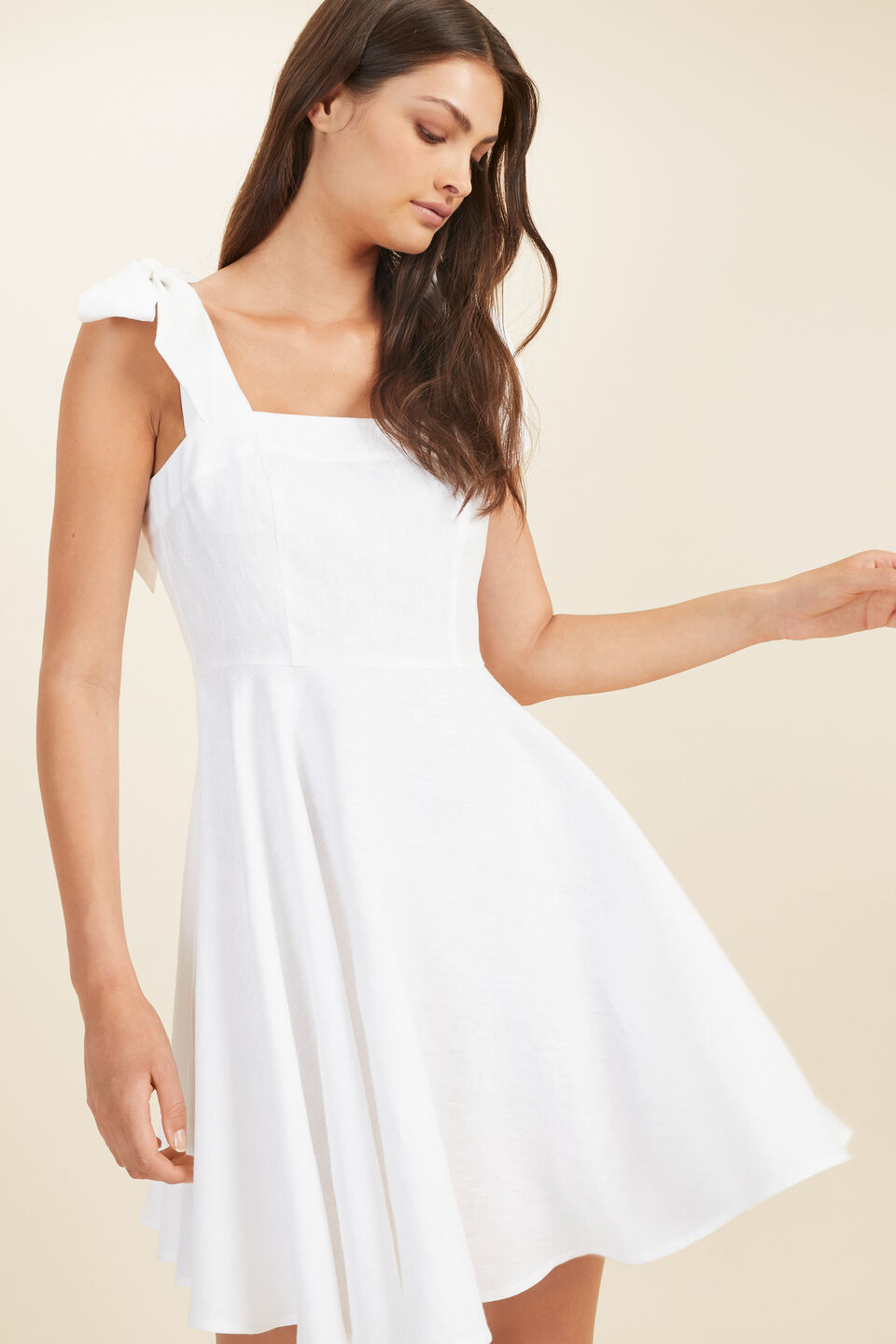 Linen Tie Shoulder Mini Dress  Whisper White