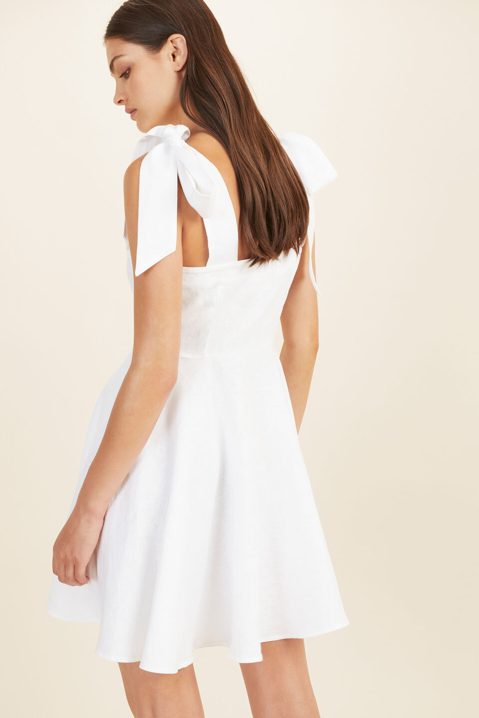 Linen Tie Shoulder Mini Dress  Whisper White