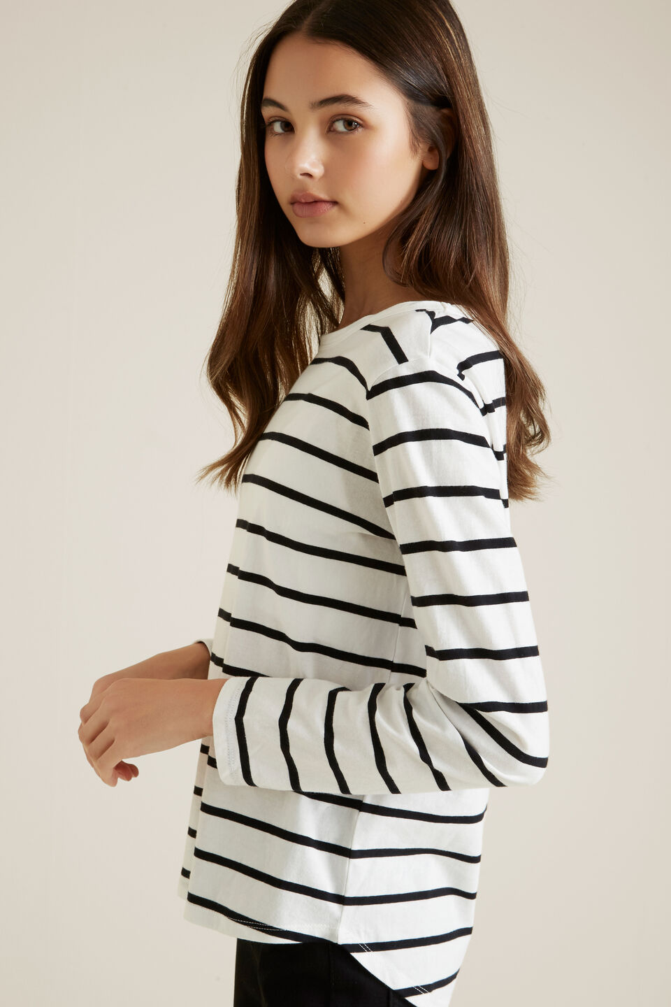 Slouchy Basic Tee  Black Stripe