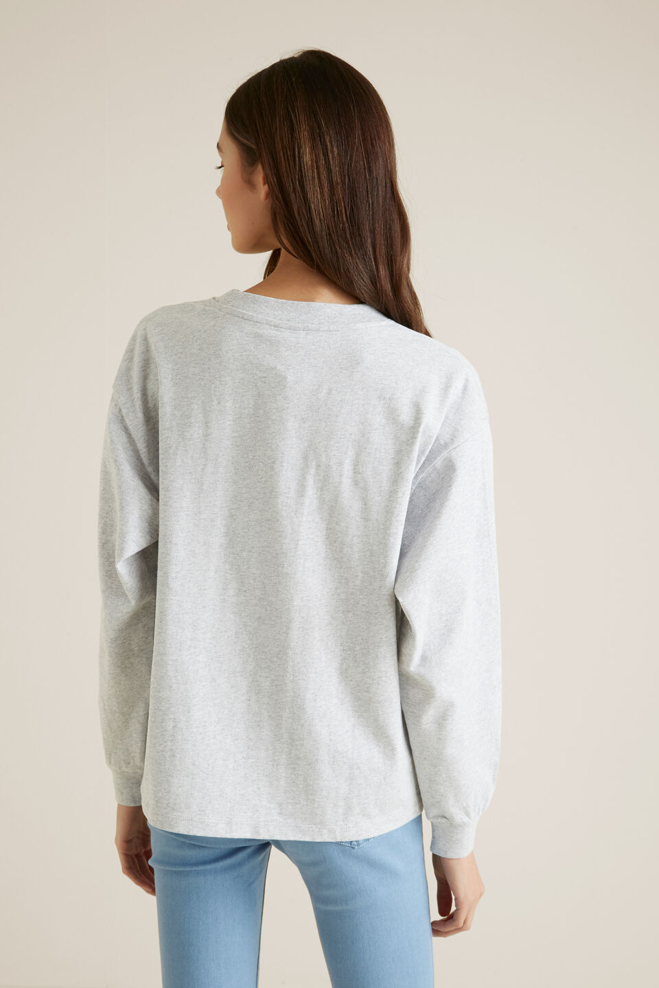 Slogan Long Sleeve Tee  Grey Marle