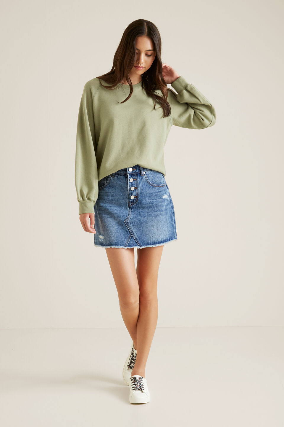 Button Denim Skirt  