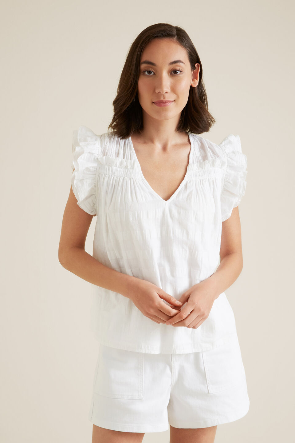 Self Check Frill Top  Whisper White