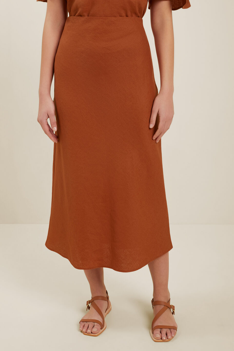 Core Linen Slip Skirt  Earth Red