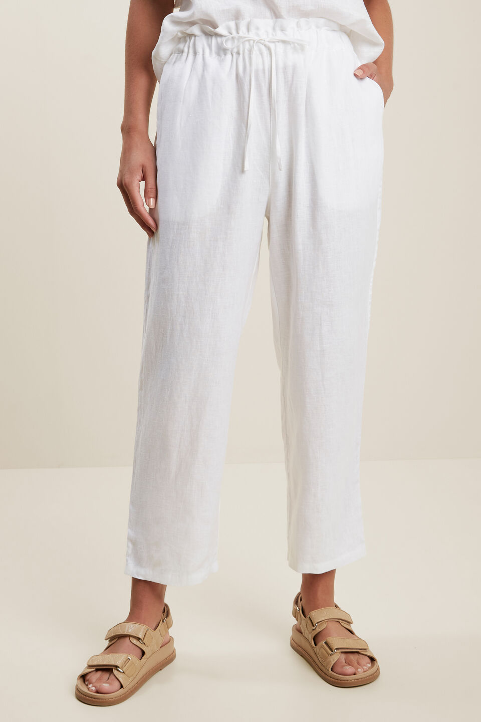 Core Linen Tie Up Pant  Whisper White