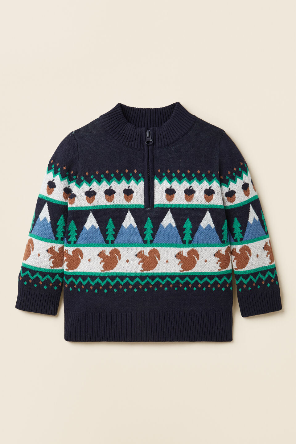 Zip Fairisle Knit  Midnight Blue