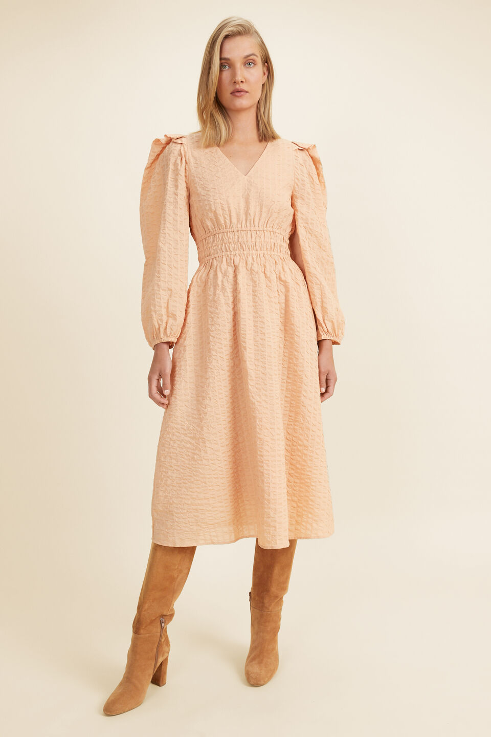 Textured Midi Dress  Light Ginger